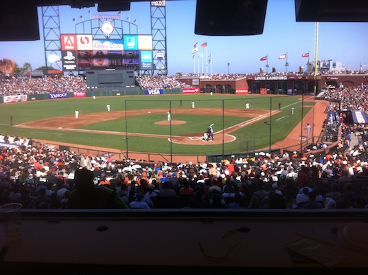 The view from the press box. The Giants beat the Dodgers, so it was a good day.